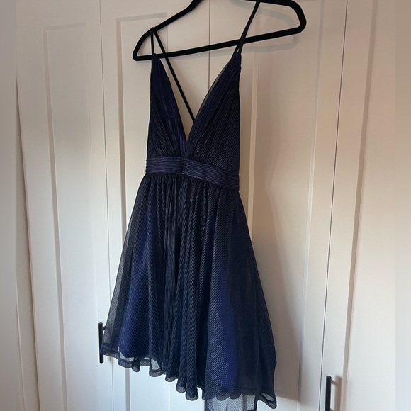 Le Chateau Navy Blue Mesh Sparkle Party Dress - Picture 4 of 5